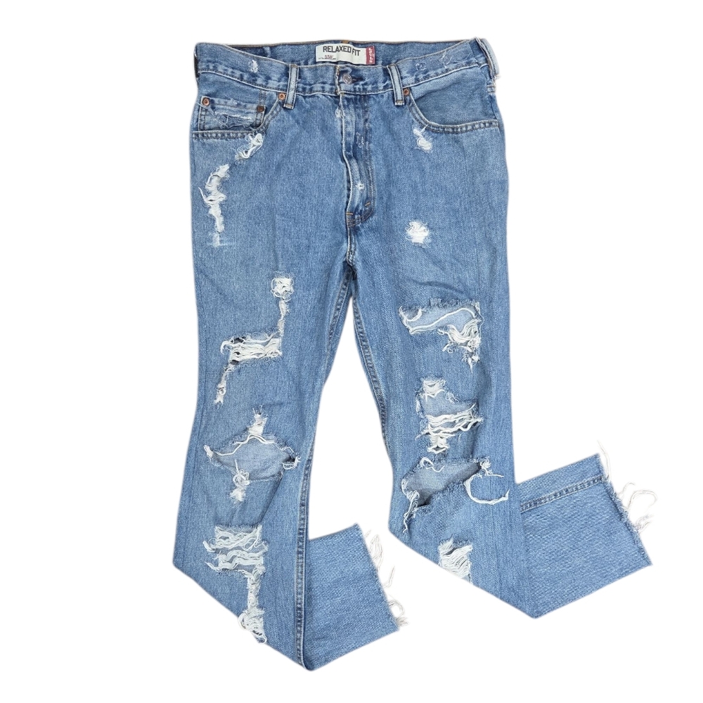 Levi's 550 Relaxed Fit Ripped Blue Jeans Size 34